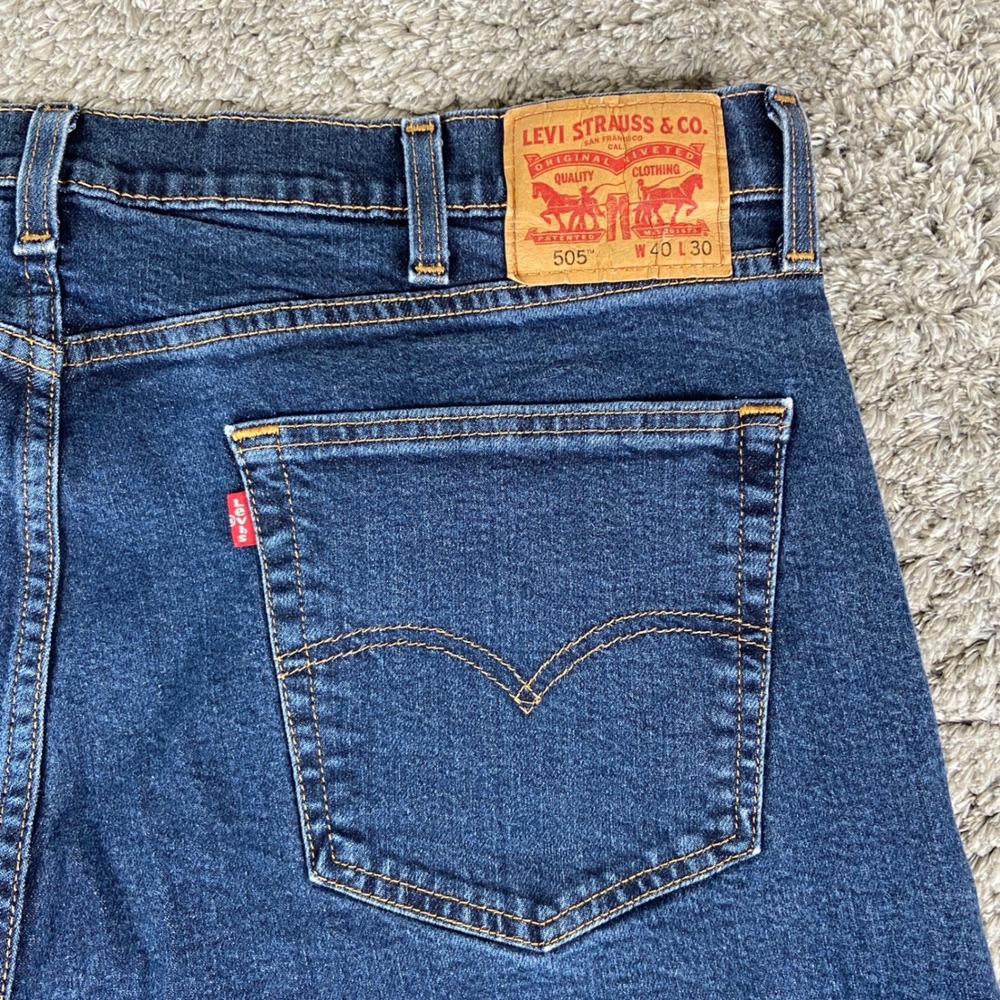Levi's 505 Jeans Men 40x30 Blue Denim Regular Fit Straight Leg Cotton Blend Work